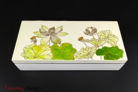 White rectangular lacquer box carved with lotus 10*22*H6 cm